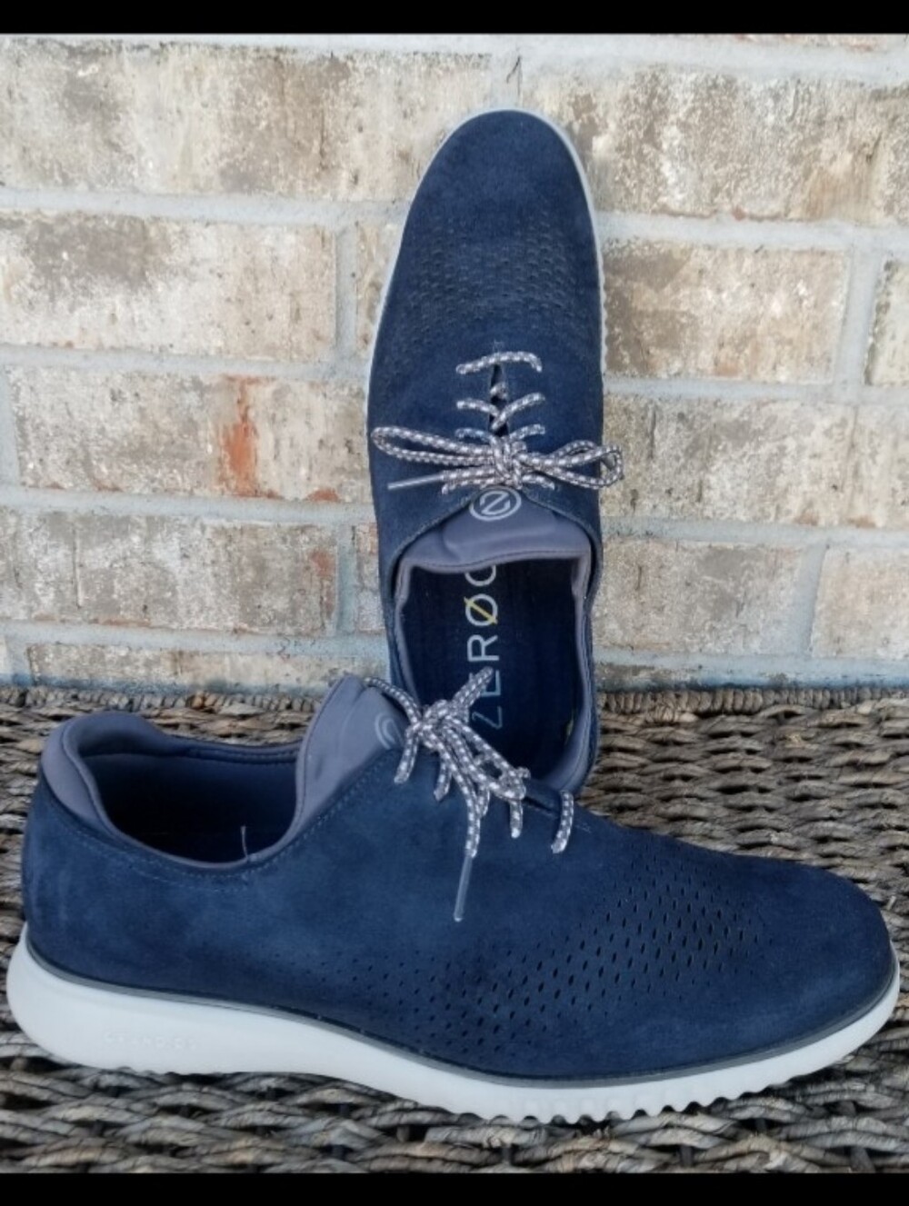 Cole Haan Zero Grand Shoes (Mens 12) Laser Wingtip Oxford BLUE Suede